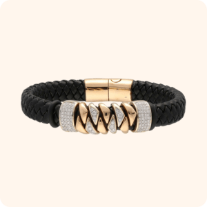 Diamond & Leather Dual Tone Bracelet